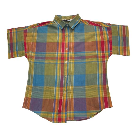 Vintage Topsville Plaid Shirt | Youth Small 6–8 | Short Sleeve 70s–80s Hong Kong - Picture 5 of 6